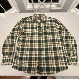 Eddie Bauer Forest Green and Cream Plaid Shirt